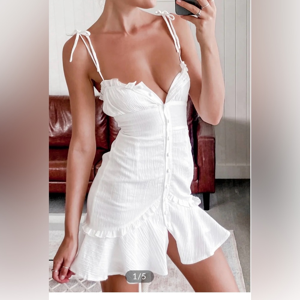 Commense White Ruffle Mini Dress